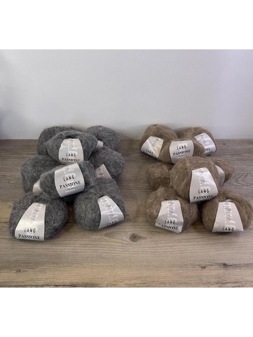 Lang Yarns Passione Lot – 16 Skeins Baby Alpaca Blend DK/Lt Worsted Gray & Brown